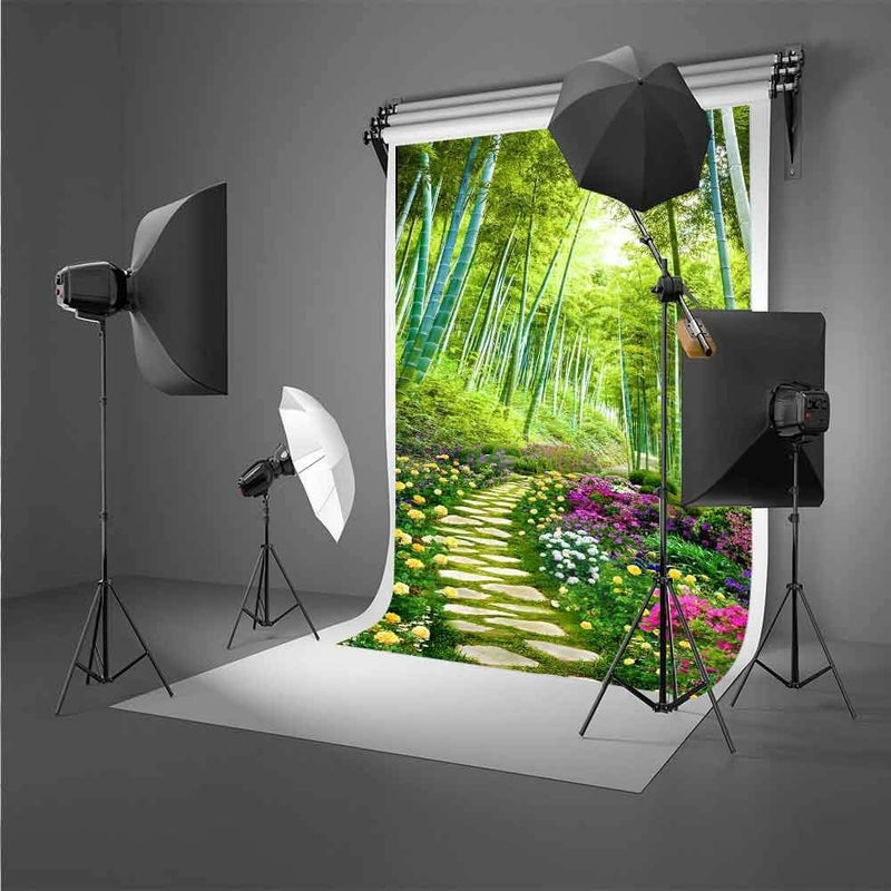 FHZON 5x7ft Park Stone Path Photography Background Bamboo Forest Flower Backdrop Walking Travel Theme Party Photo Booth Video Studio Props LXFH334 - Image 4